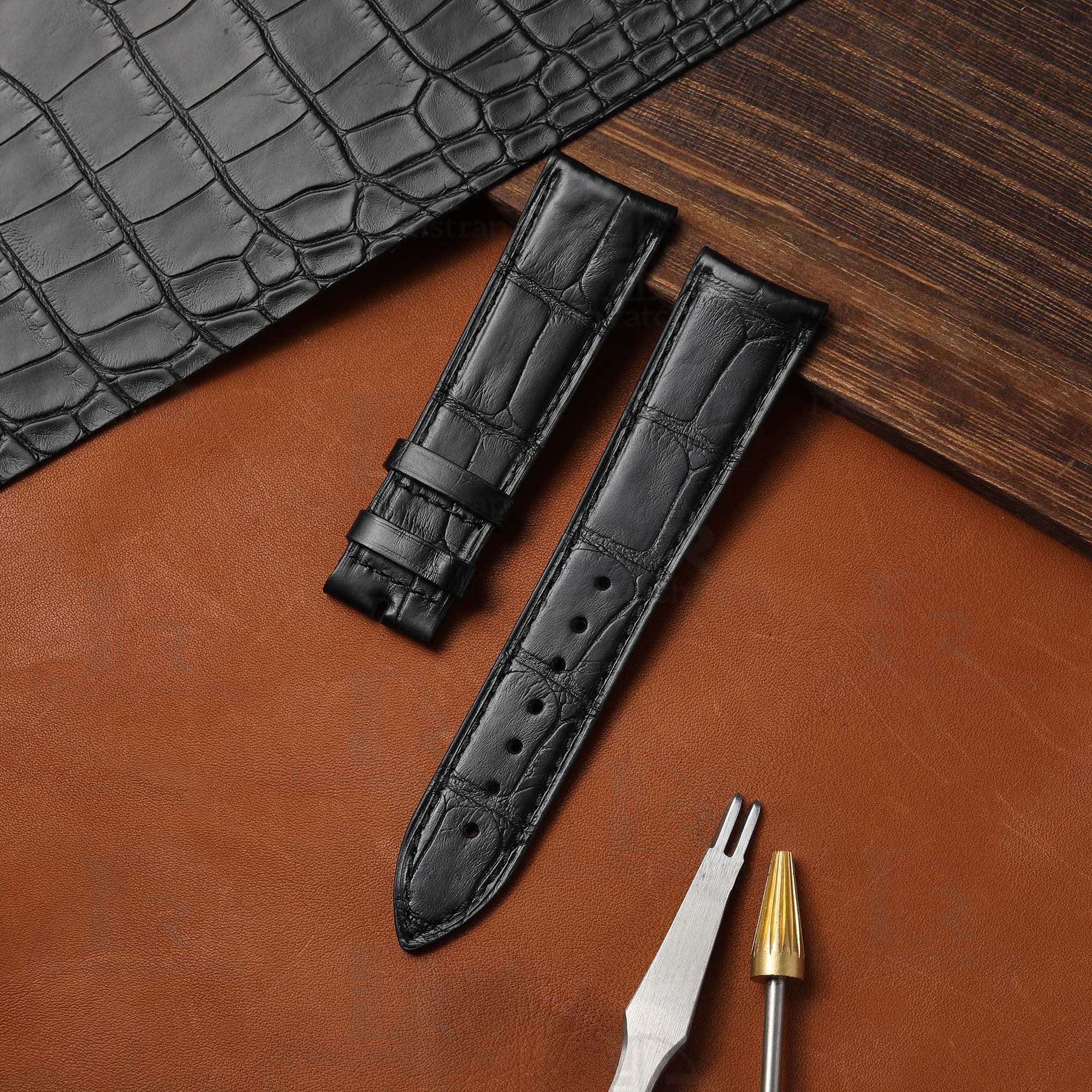 Custom jaeger lecoultre master compressor Black leather straps 20mm 21mm for sale (1)