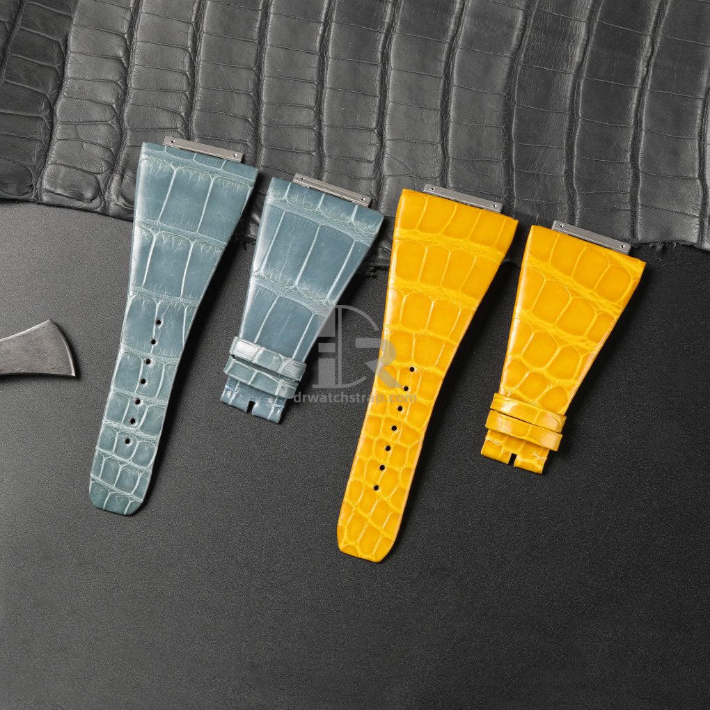 Custom Haze blue Yellow Alligator leather watch strap replacement for Richard Mille RM016 band (1)