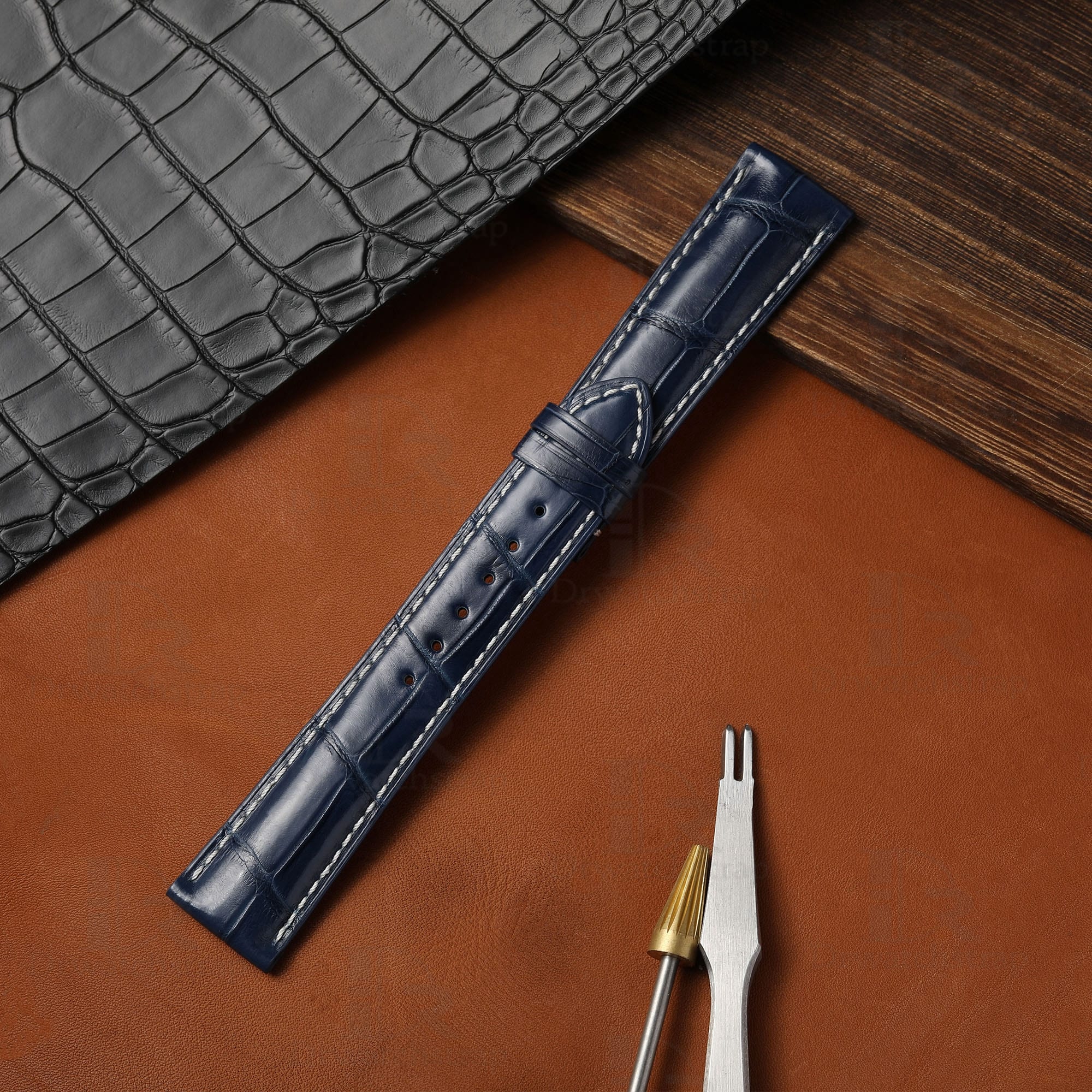Custom Longines Master Conquest Blue alligator leather watchband 19mm 20mm 21mm for sale