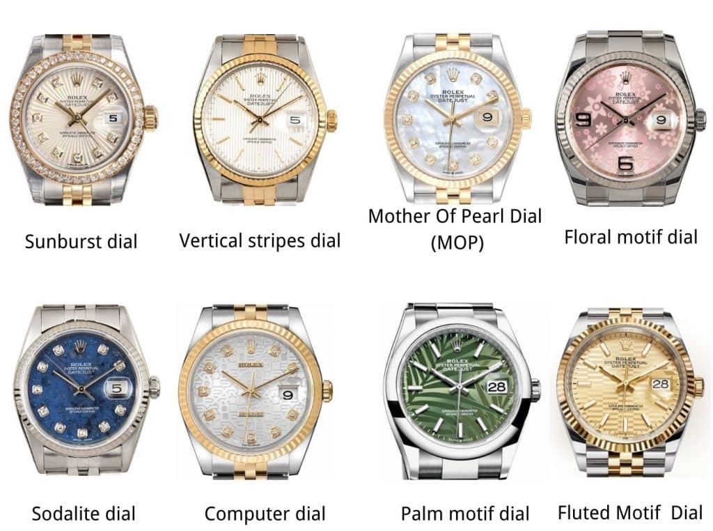 Rolex Datejust watch dial options