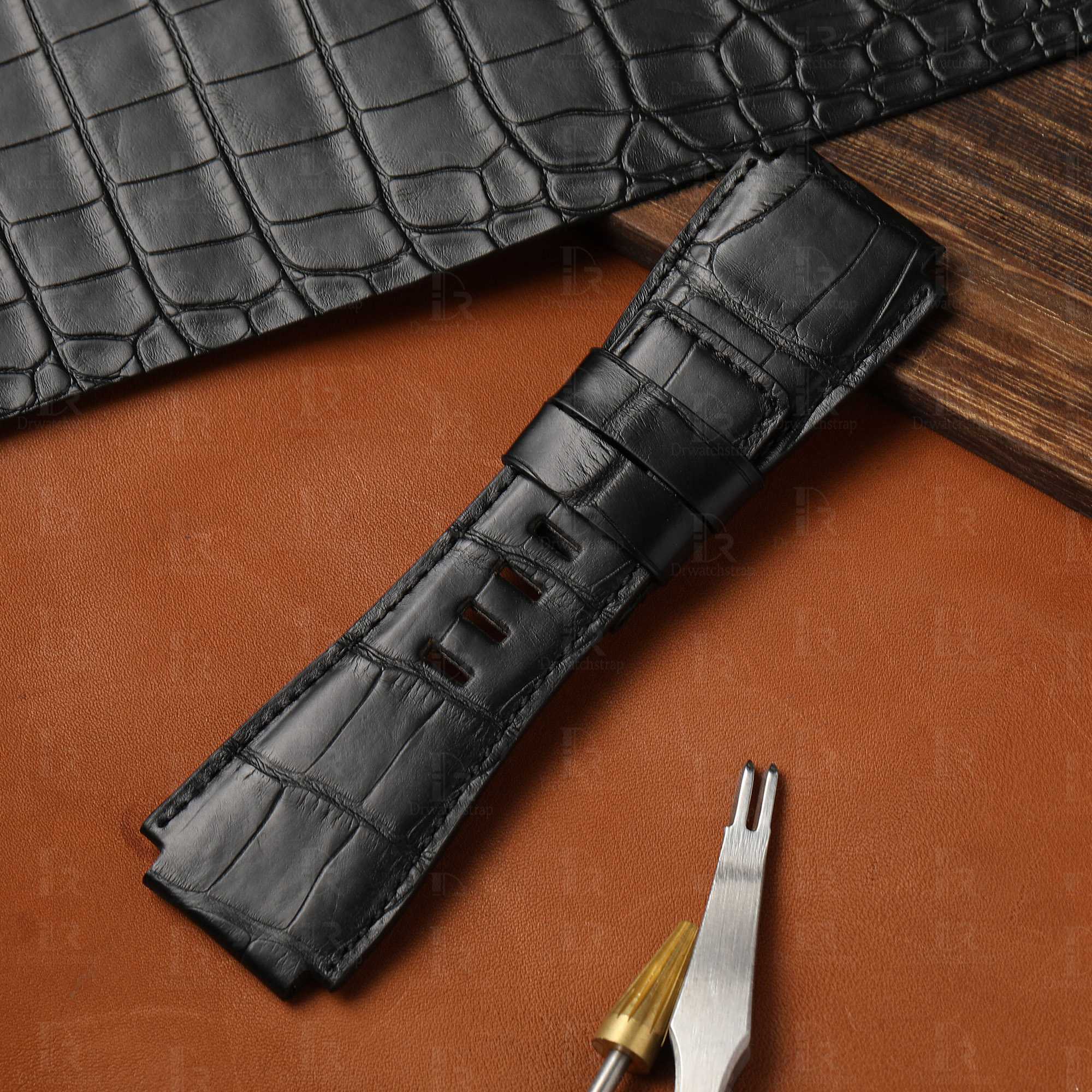 Custom soft and pliable genuine alligator leather watch straps online for Bell & Ross