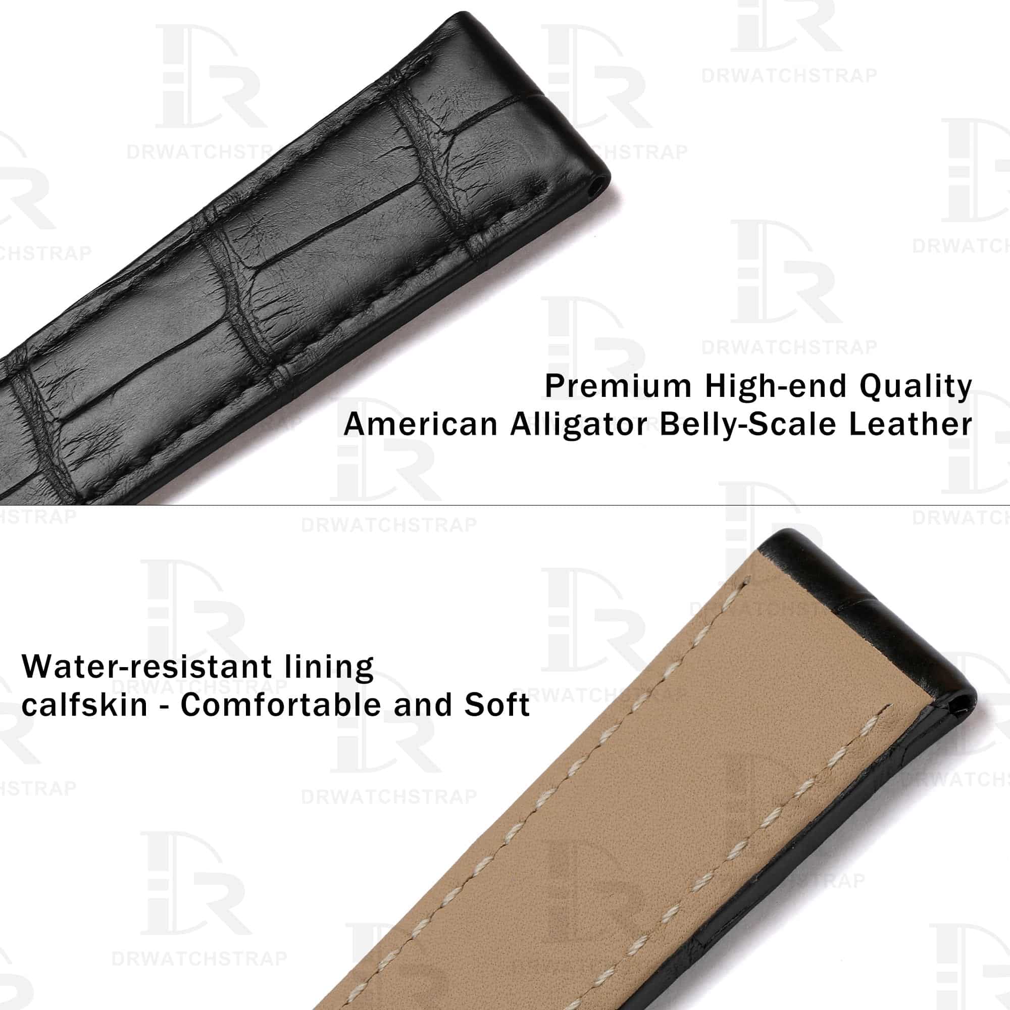 Genuine alligator leather and premium water-resistant calfskin