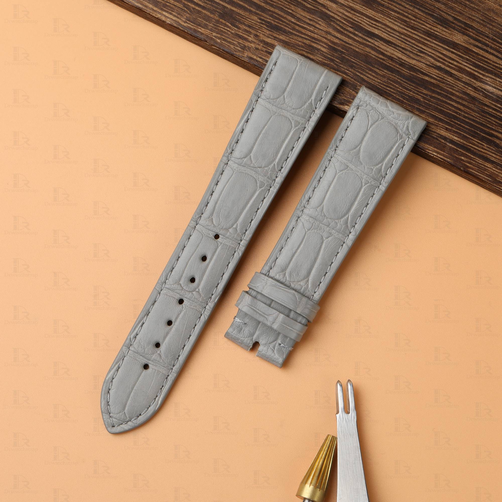 Custom Gray alligator leather watch band replacement for Zenith El Primero Chronomaster Elite Ultra Thin Lady Moonphase