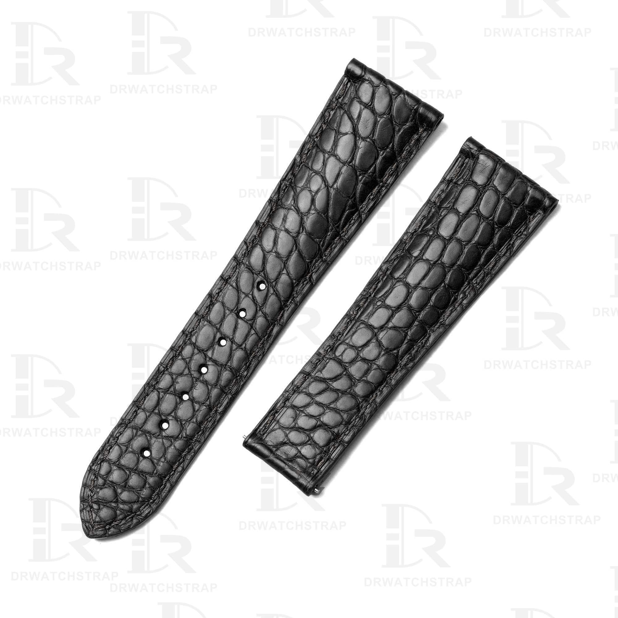 Buy custom cartier tank Black leather watch band 16mm 17.5mm 18mm 20mm 23mm handmade for sale