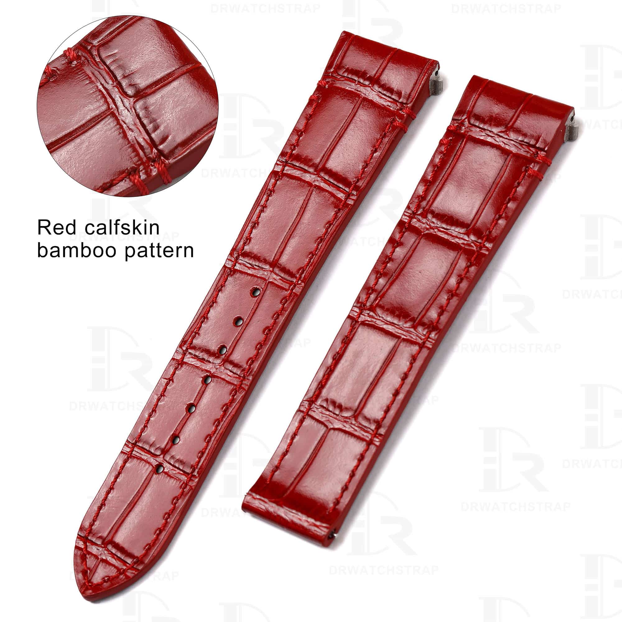 Custom Quickswitch system premium red calskin bamboo leather watch strap replacement for New Cartier de Santos watches