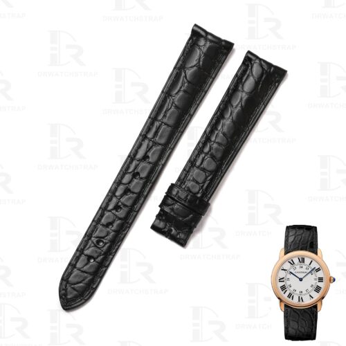 Custom alligator Black Roun-Scale leather watch strap replacement for Cartier Ronde & Tank Solo watch Genuine curved end Black alligator round-scale leather strap for Cartier Ronde Solo