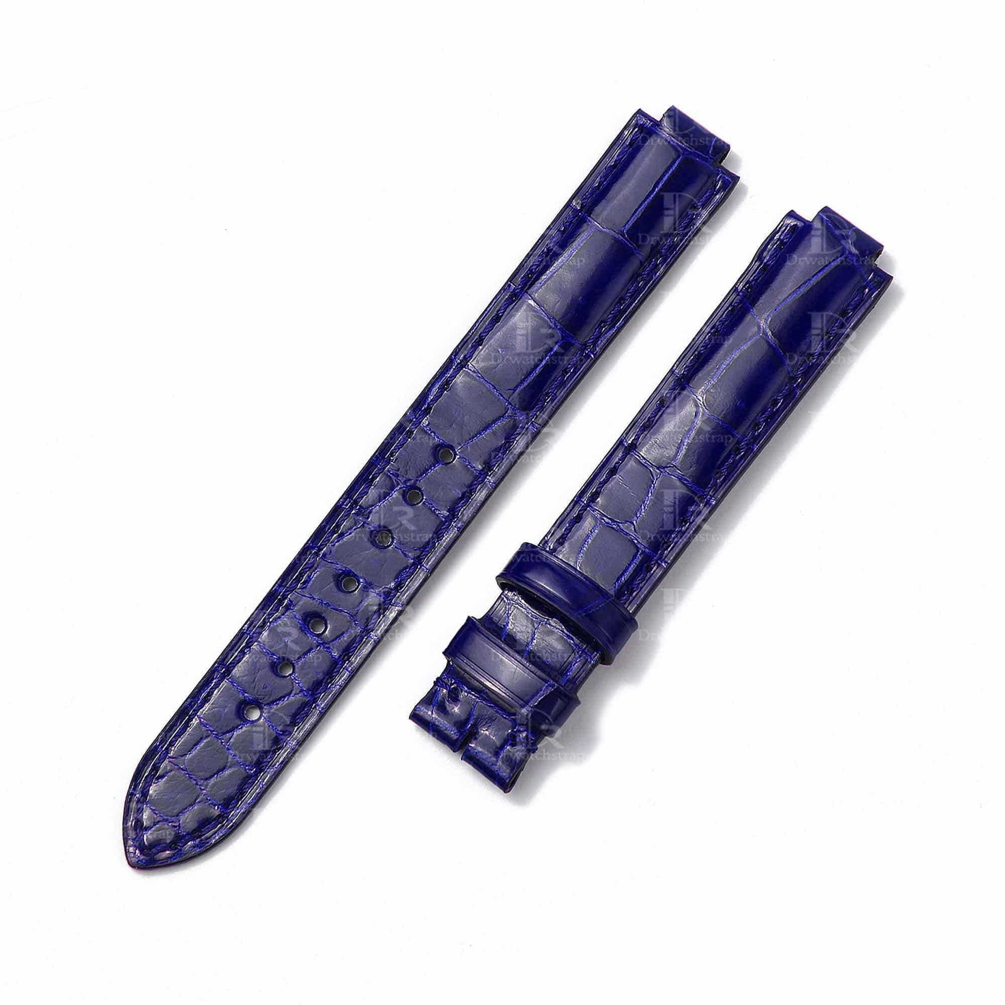 Genuine blue alligator leather watch strap for Cartier Ballon Bleu