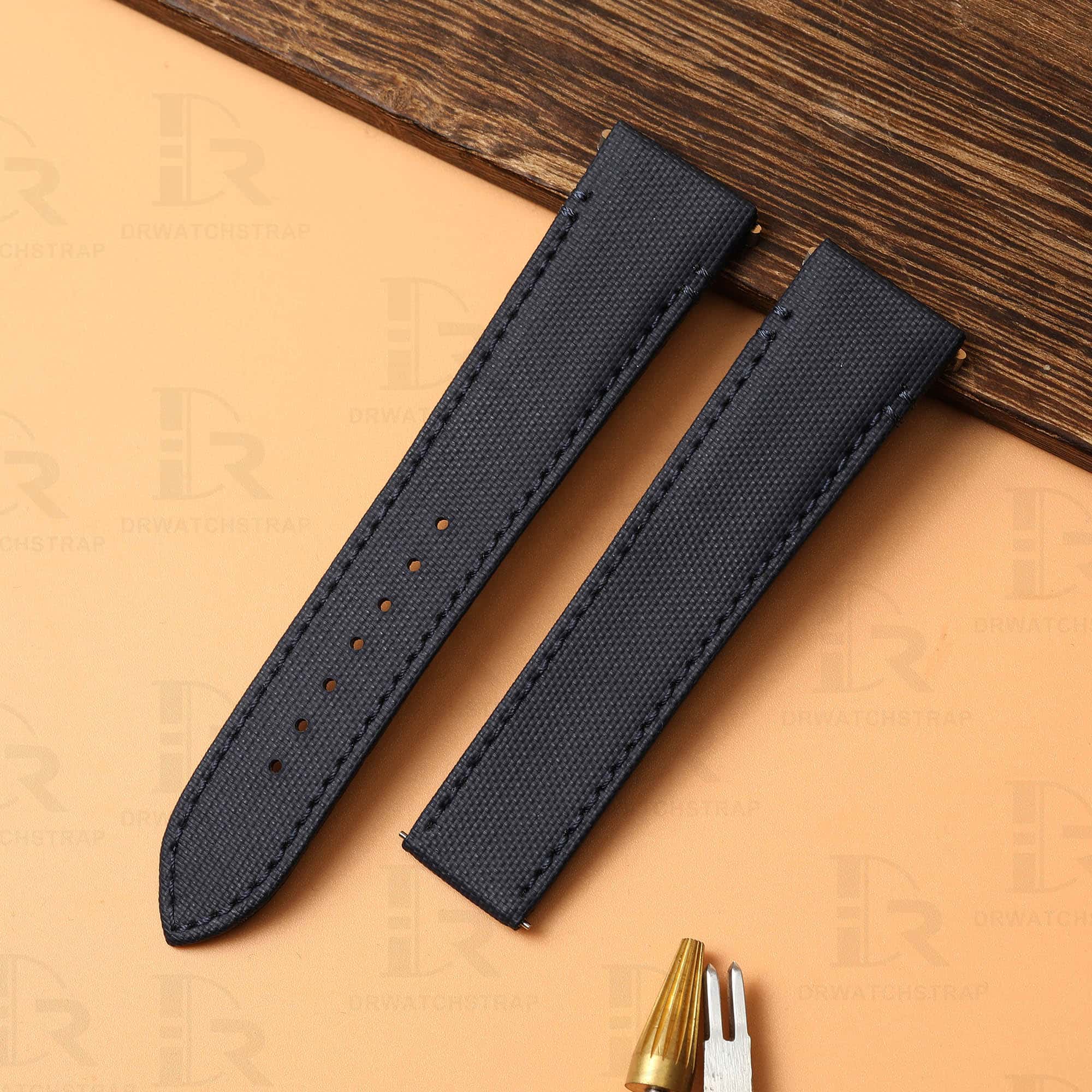 Custom Quickswitch replacement Black Nylon leather watch straps & watch bands for Cartier Santos Medium 35mm Large 40mm watch