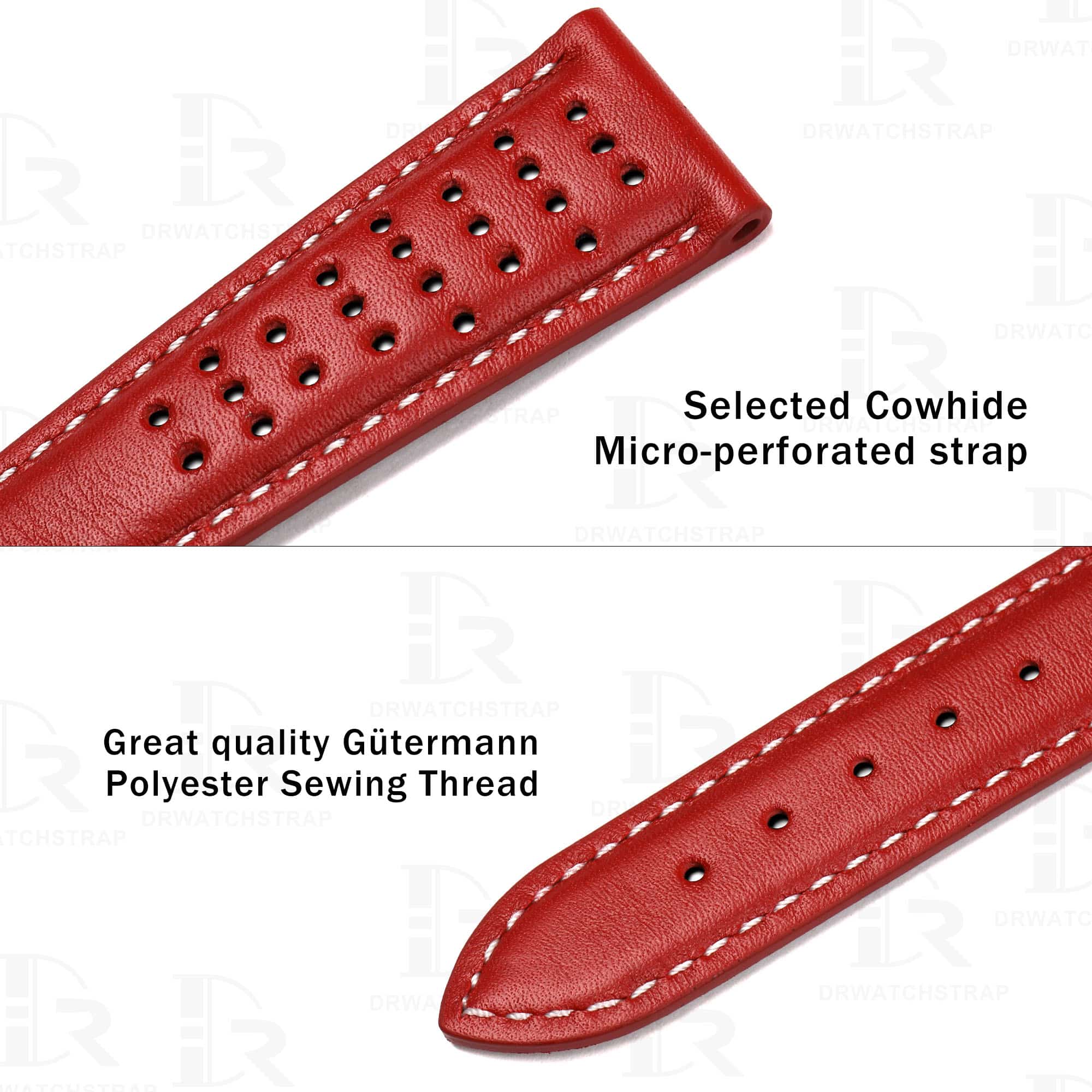 Custom calfskin rally Micro-perforated red leather watch band replacement 19mm 20mm for Omega Speedmaster Seamaster watch