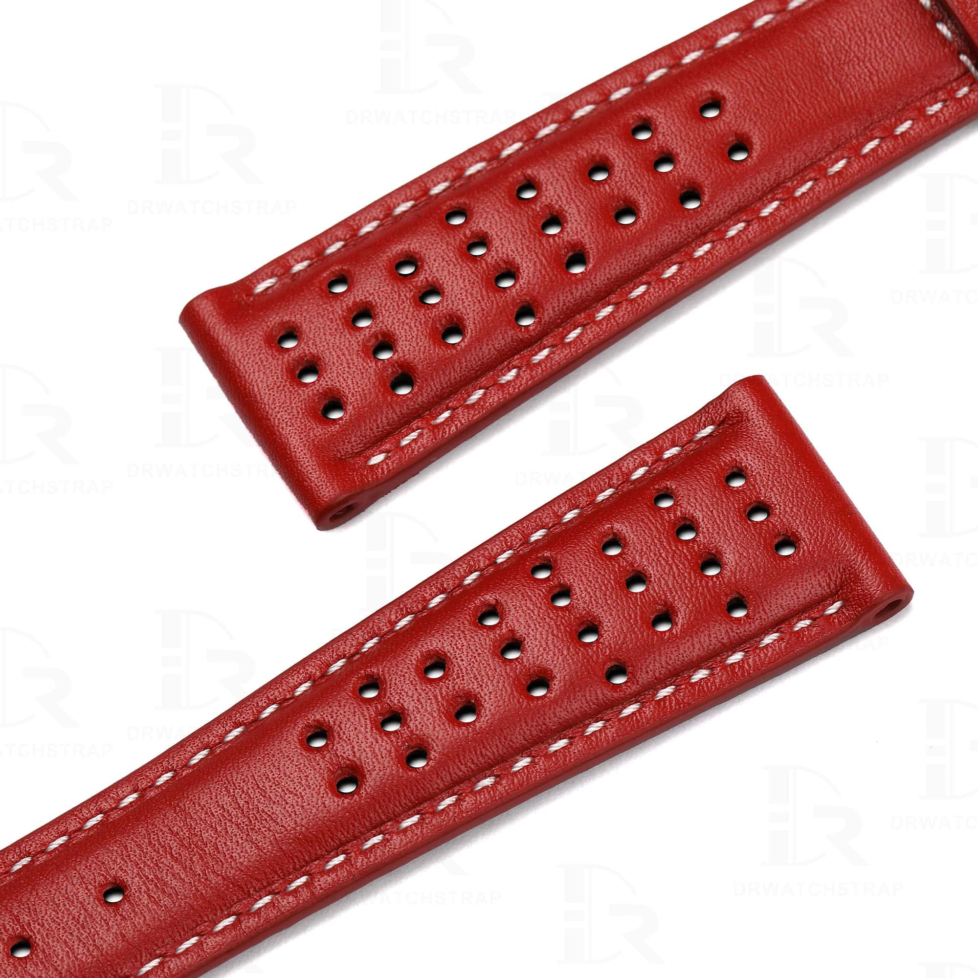 Custom calfskin rally Micro-perforated red leather watch straps replacement 19mm 20mm for Omega Speedmaster Seamaster watch