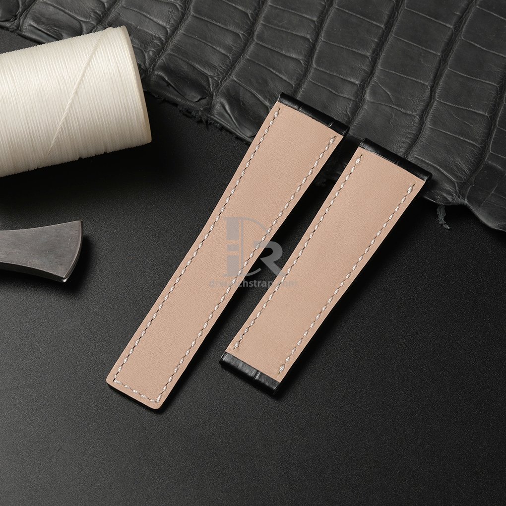 Custom replacement Black Alligator leather watch bands for Breitling navitimer leather 20mm 22mm strap (2)