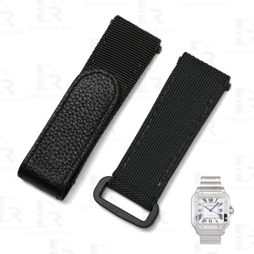 Buy custom Cartier Santos Quick switch black canvas velcro straps 21mm 19mm handmade watch band for sale (1)