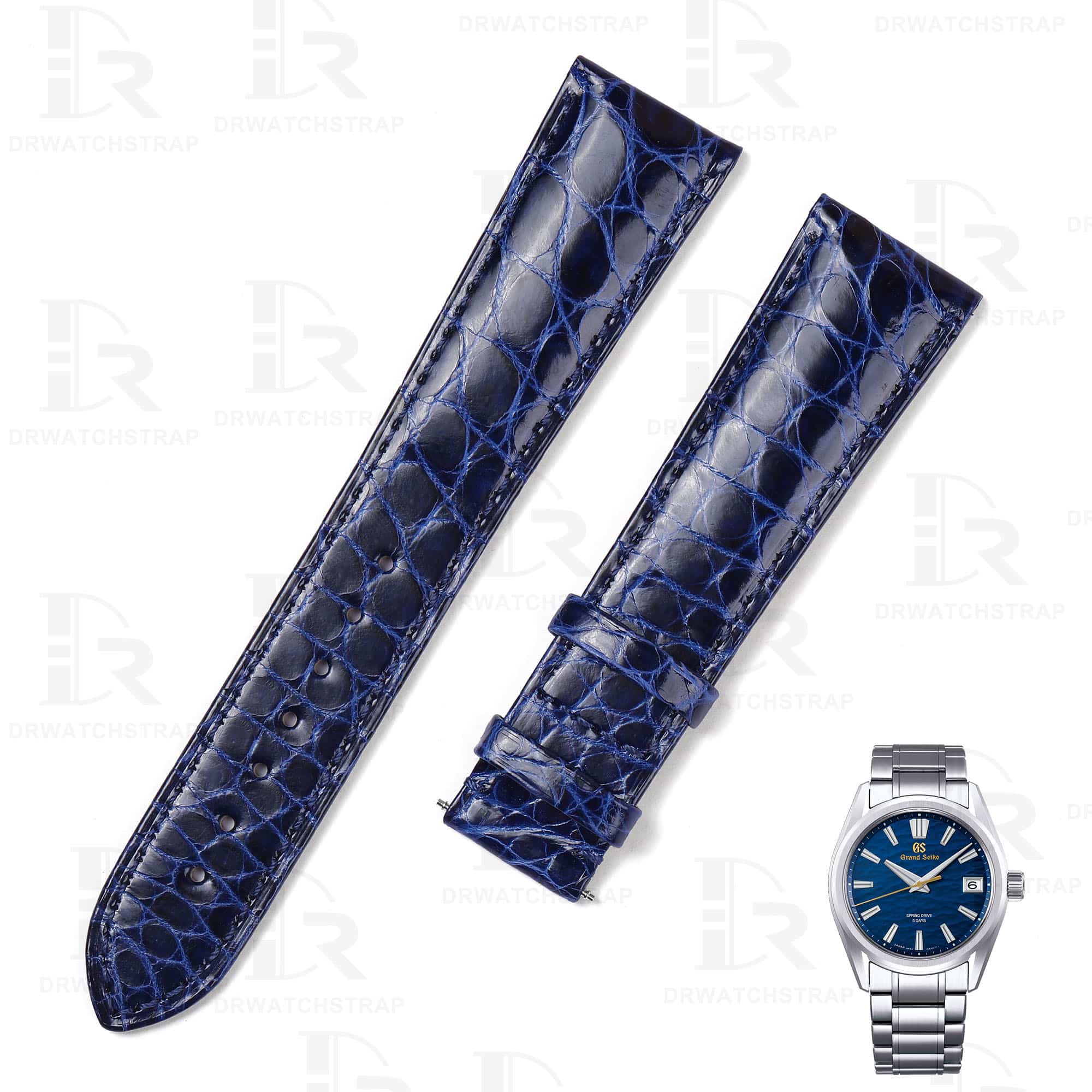 Custom Grand Seiko Heritage Collection Blue leather Watch band 22mm handmade for sale (5)