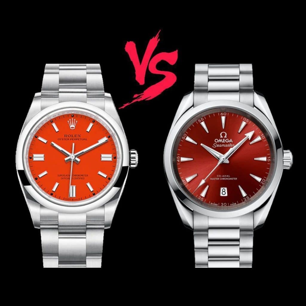 Omega Aqua Terra vs Rolex Oyster Perpetual orange colorful dial