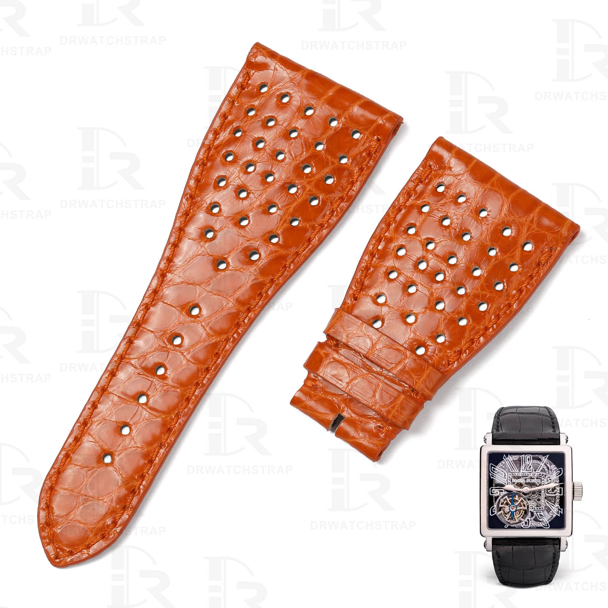Buy Custom Roger Dubuis Golden Square Orange replacement Leather straps 30mm handcrafted for sale (1)