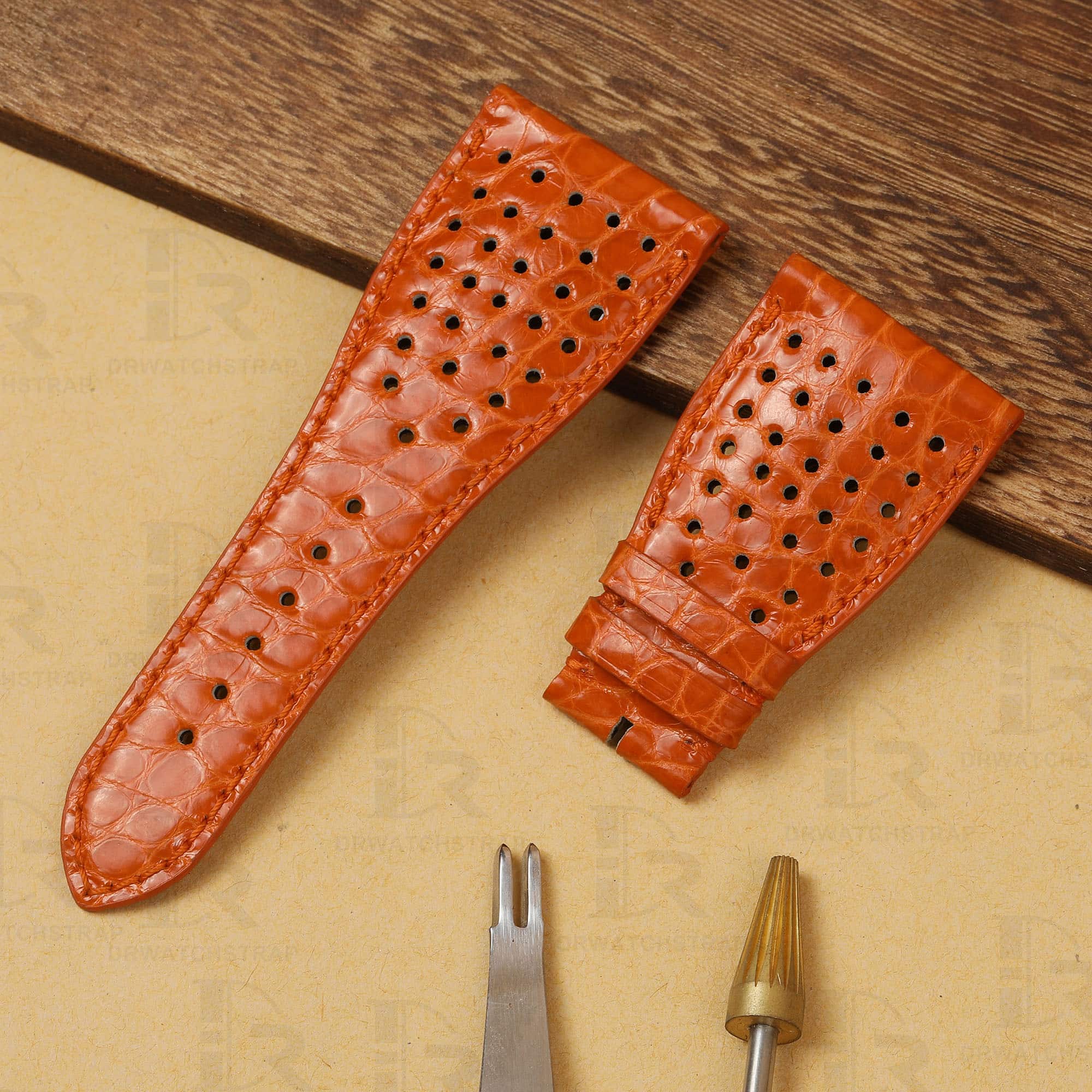 Buy Custom Roger Dubuis Golden Square Orange Leather watch band 30mm handcrafted for sale (1)