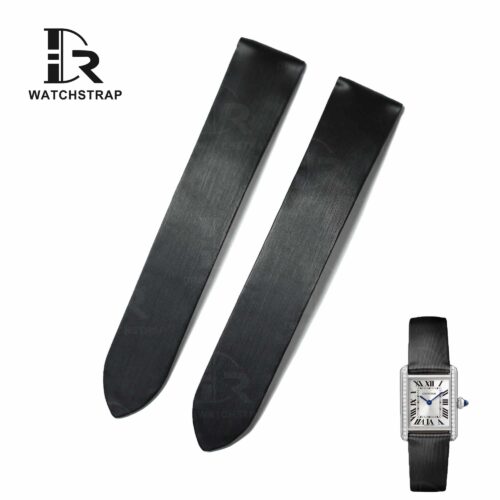 Buy Custom premium Black satin leather strap & watchband replacement for Cartier Tank & Ronde watch
