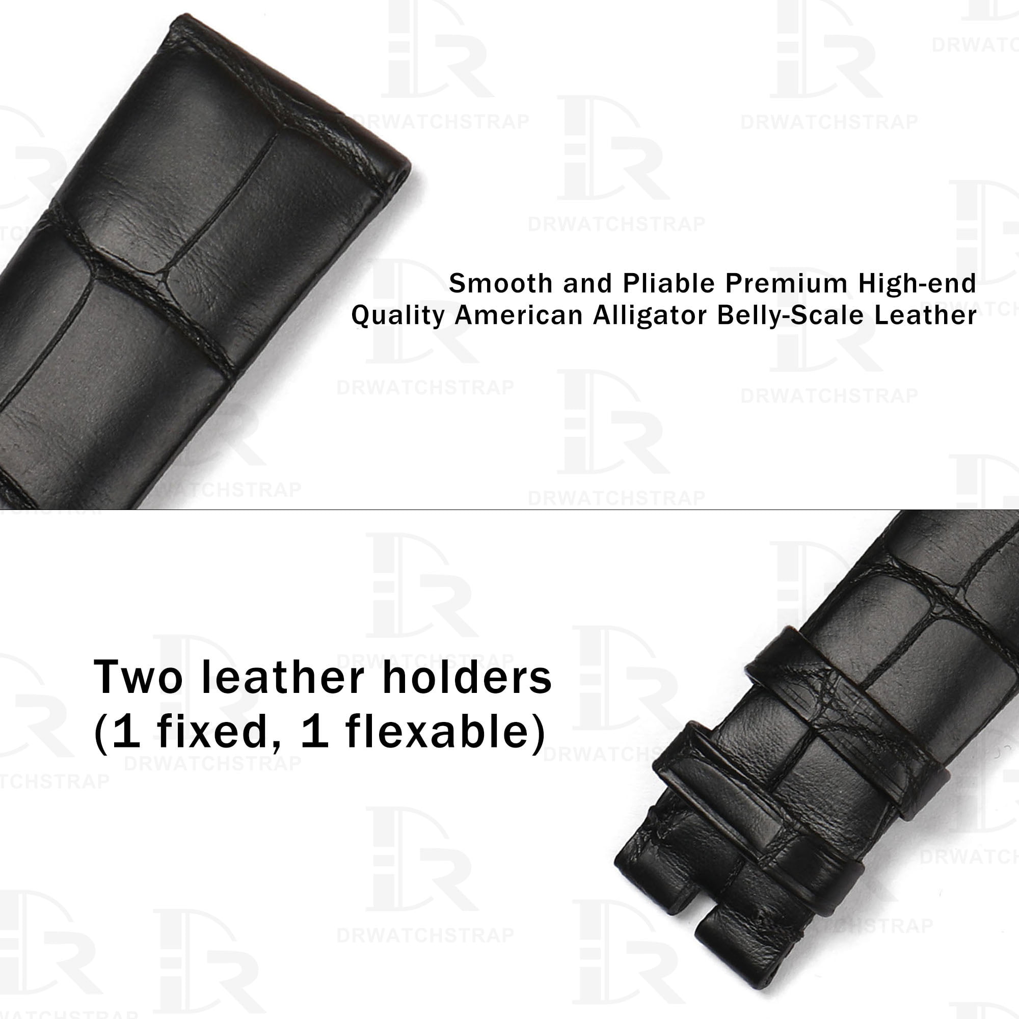 Buy custom Omega Seamaster Black leather watch bands 19mm for sale (1)