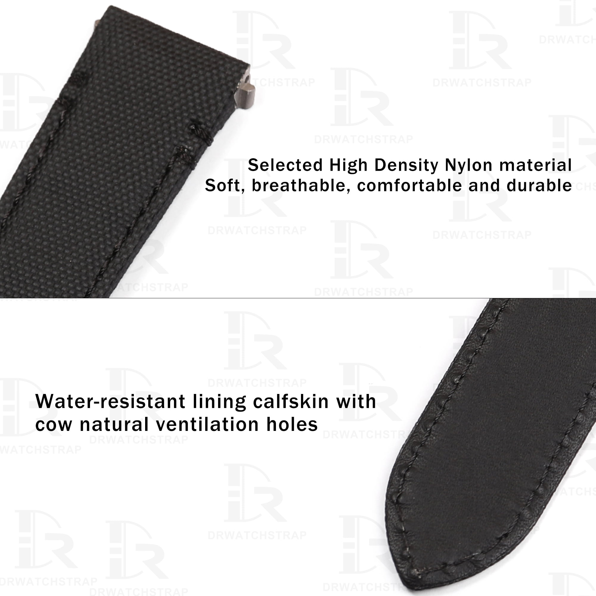 Buy Custom Cartier Santos quickswitch band Black Nylon fabric watch straps 19mm 20mm Handmade watch bands (2)