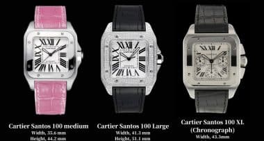 Cartier Santos 100 size guide 100th anniversary watch small medium large XL chronograph