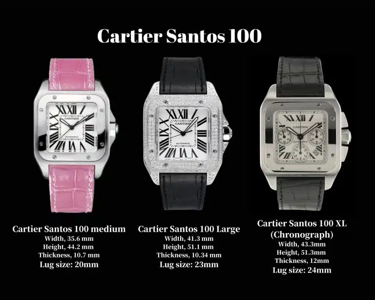 Cartier Santos 100 size guide 100th anniversary watch small medium large XL chronograph