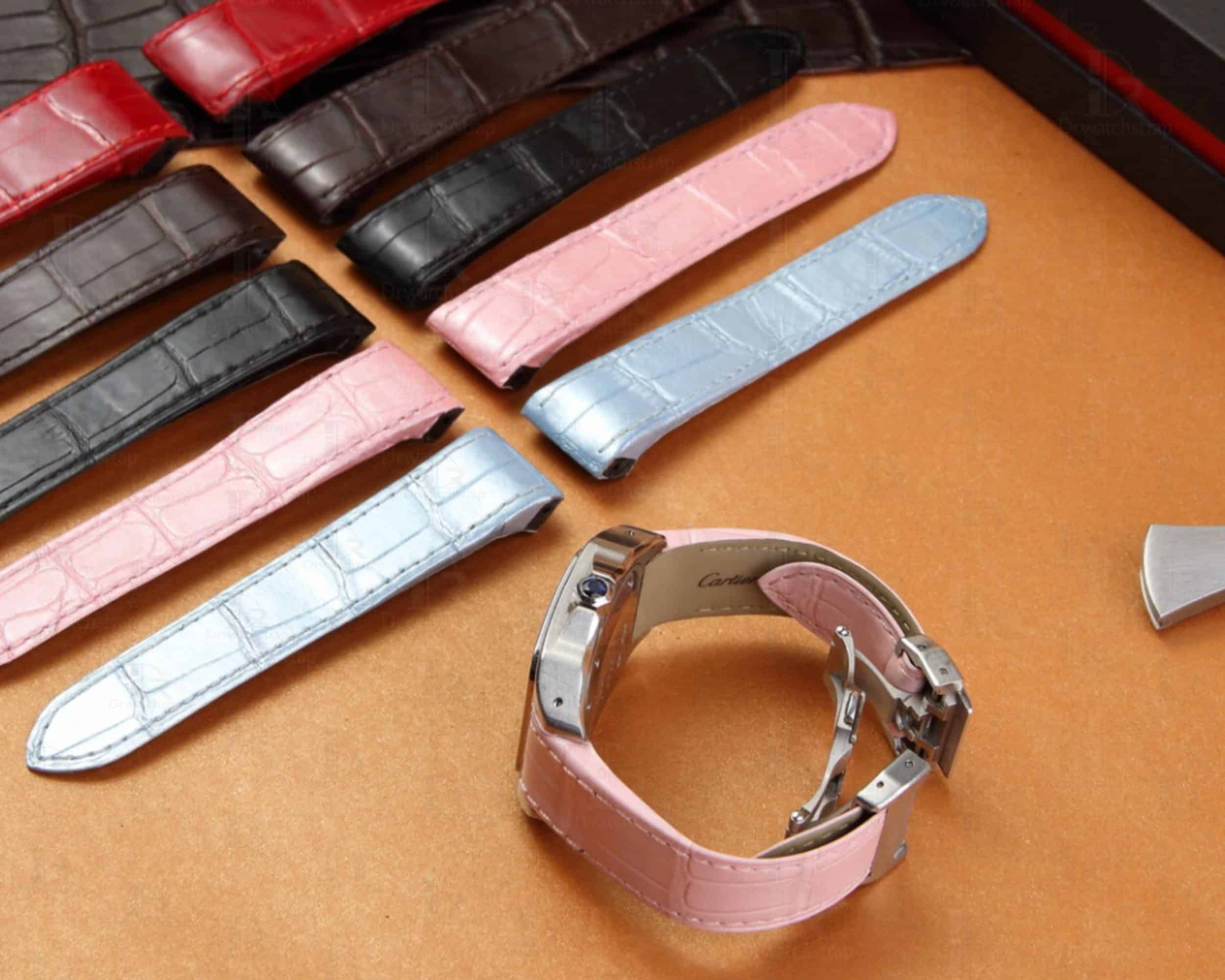 Cartier Santos 100 replacement alligator leather strap watch band(11)