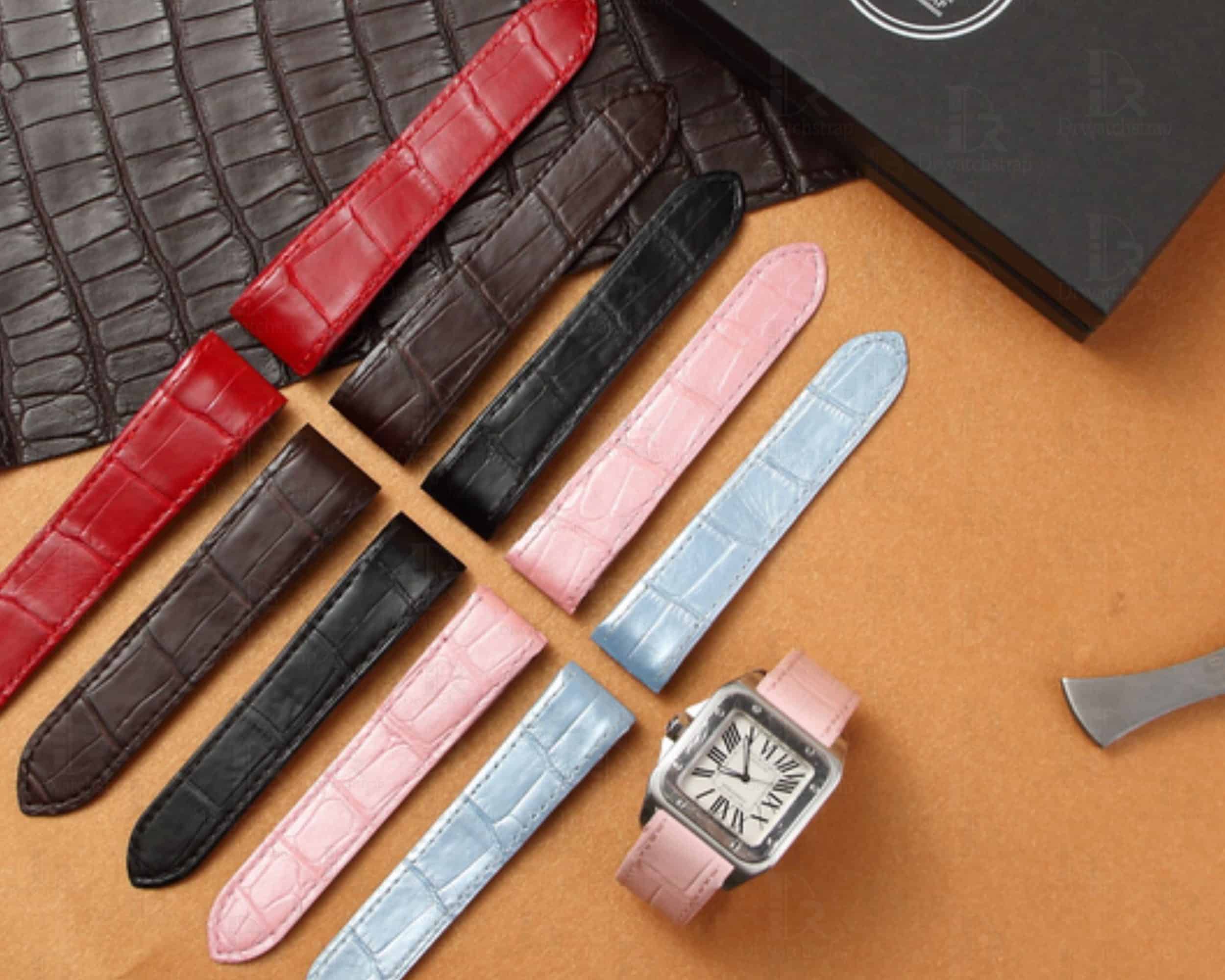 Cartier Santos 100 replacement alligator leather strap watch band(11)