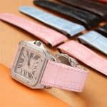 Handmade Cartier Tank solo Pink Alligator Square Scale leather watch strap for Cartier (Double Folded) watch band