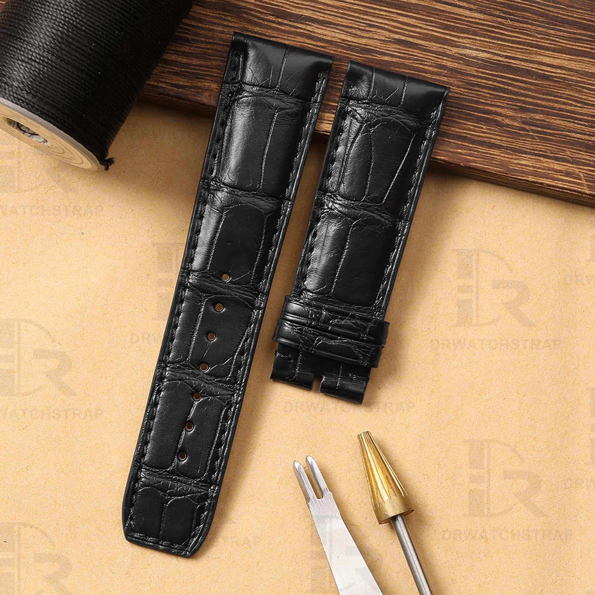 Custom handmade Black Alligator Leather watchbands for Baume Mercier strap replacement Baume Mercier Crestmark 8688 8592