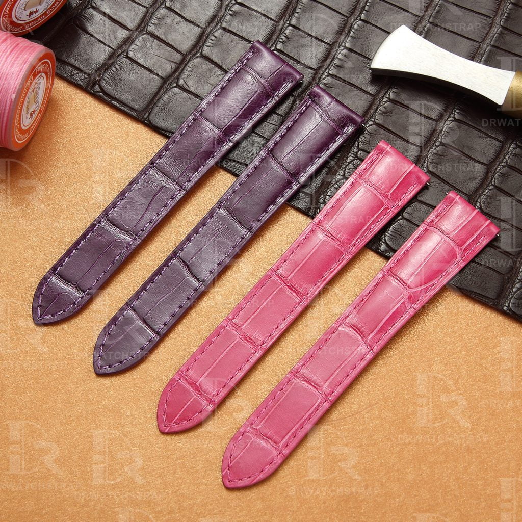 Handmade Cartier Tank solo Alligator Square Scale leather watch strap for Cartier (Double Folded)
