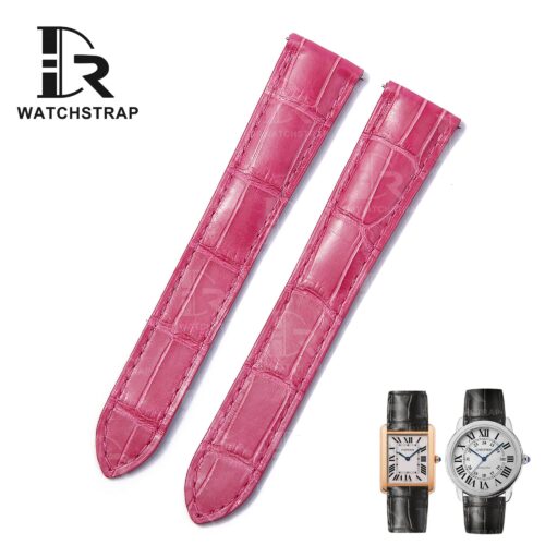 Handmade Cartier Tank solo Pink Alligator Square Scale leather watch strap for Cartier (Double Folded) watchbands