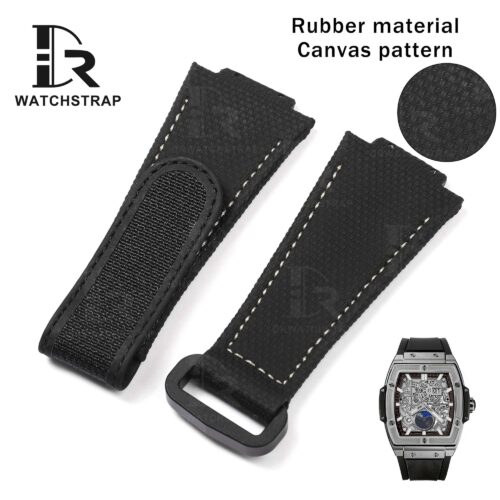 Buy Custom Hublot Spirit of Big Bang 647 Moonphase Canvas Pattern Black Rubber Velcro & Elastic strap Handmade watch band (1)