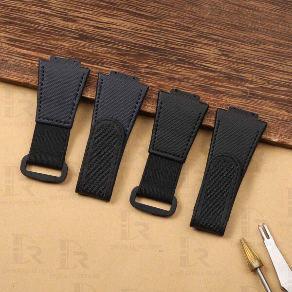 Buy Custom Hublot Spirit of Big Bang 647 Moonphase Canvas Pattern Blue Black Rubber Velcro & Elastic strap Handmade watchbands