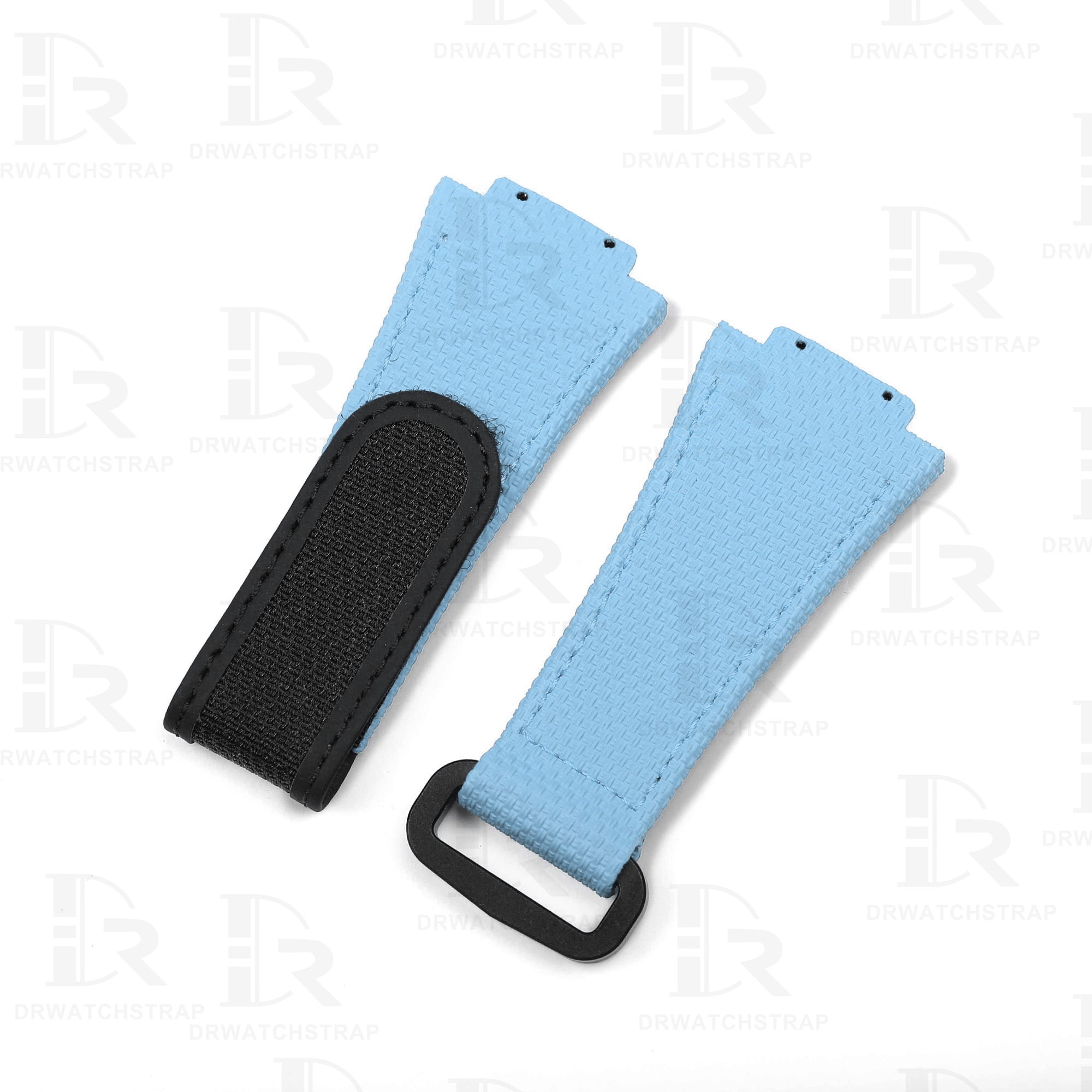 Buy Custom Hublot Spirit of Big Bang 647 Moonphase Canvas Pattern Sky Blue Rubber Velcro & Elastic strap Handmade watchbands