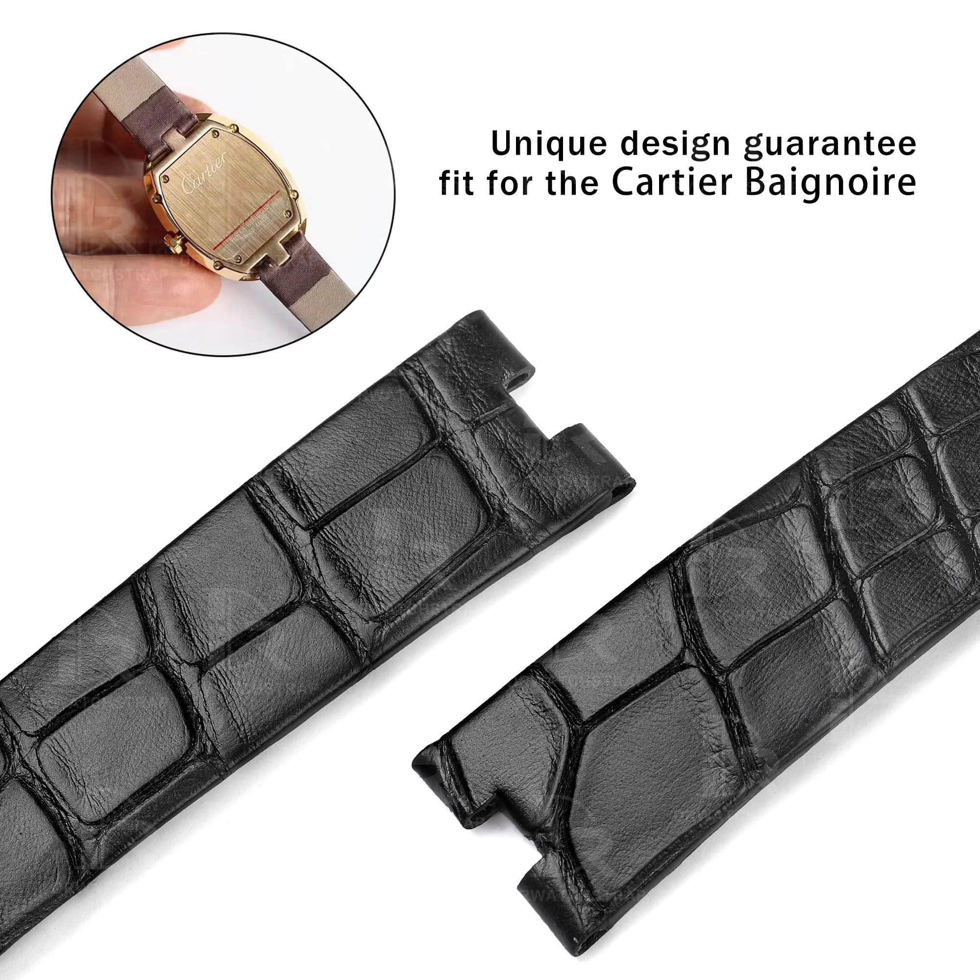 Buy Custom Cartier la Baignoire Allongée, Vintage, Bathtub, Benoit Baignoir Mini, Large, XL watch Black Alligator Belly Scale leather watch Straps 11mm 20mm Handmade watch band
