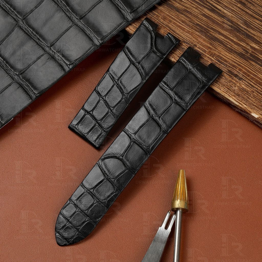 Custom alligator crocodile curved end links Audemars Piguet leather strap replacement Black Blue Brown White Orange Rose Gold bands with multi colors and sizes online for sale 20mm 22mm 24mm