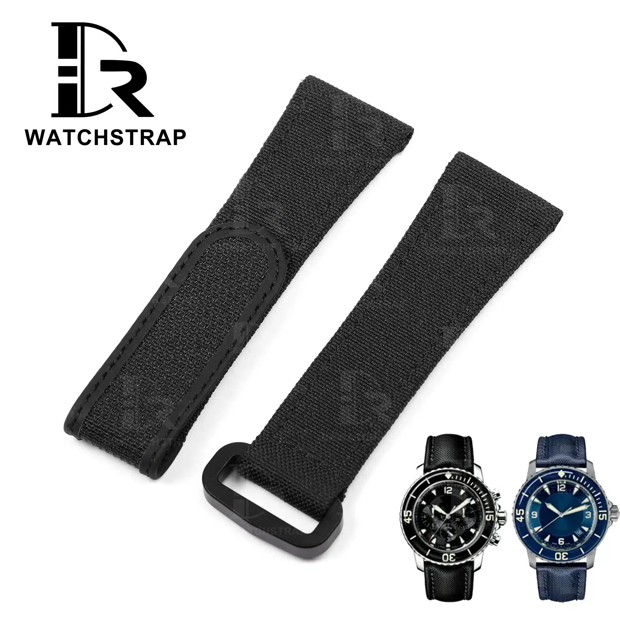 Buy Custom Blancpain Fifty Fathoms Sailcloth strap Black Canvas Velcro Nylon watch band 20mm 23mm 24mm (1)