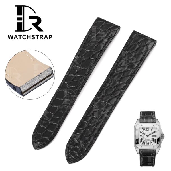 Buy Custom cartier santos de cartier galbée Black leather watch band Handmade for strap (1)