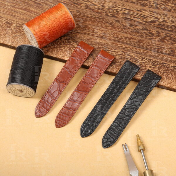 Buy Custom cartier santos de cartier galbée Black leather watchband Handmade for straps (1)