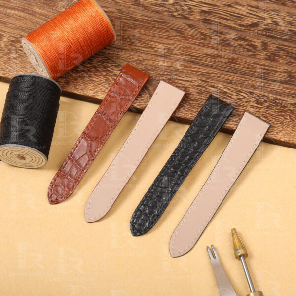 Buy Custom cartier santos de cartier galbée Black leather watchbands Handmade for straps