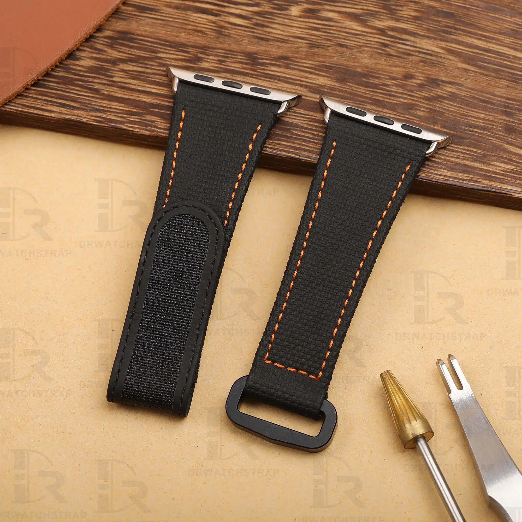 NEW 2023 New Apple watch Black Velcro canvas Pattern Rubber watch strap 38mm 40mm 42mm 44mm straps (1)