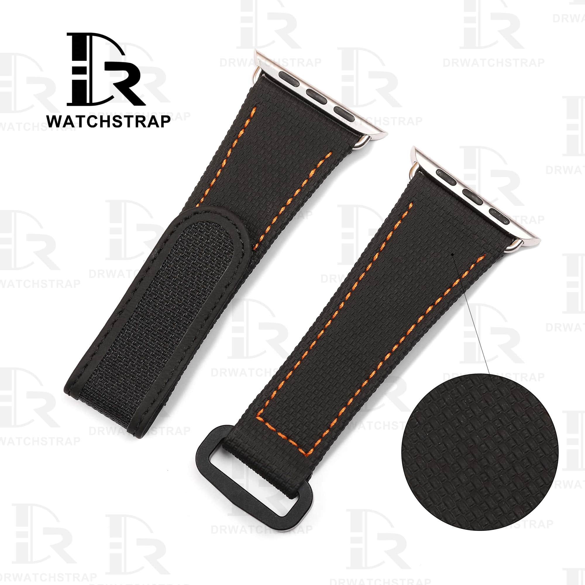 NEW 2023 New Apple watch Black Velcro canvas Pattern Rubber watch strap 38mm 40mm 42mm 44mm straps (2)