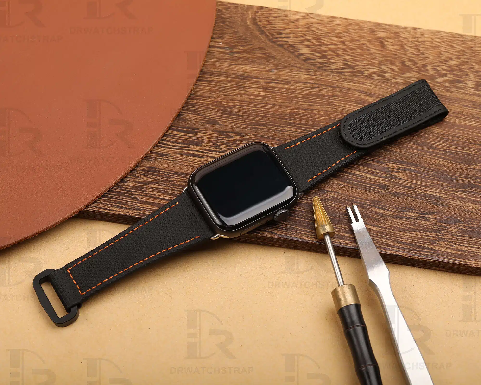 NEW 2023 New Apple watch Black Velcro canvas Pattern Rubber watch strap 38mm 40mm 42mm 44mm watch band (1)