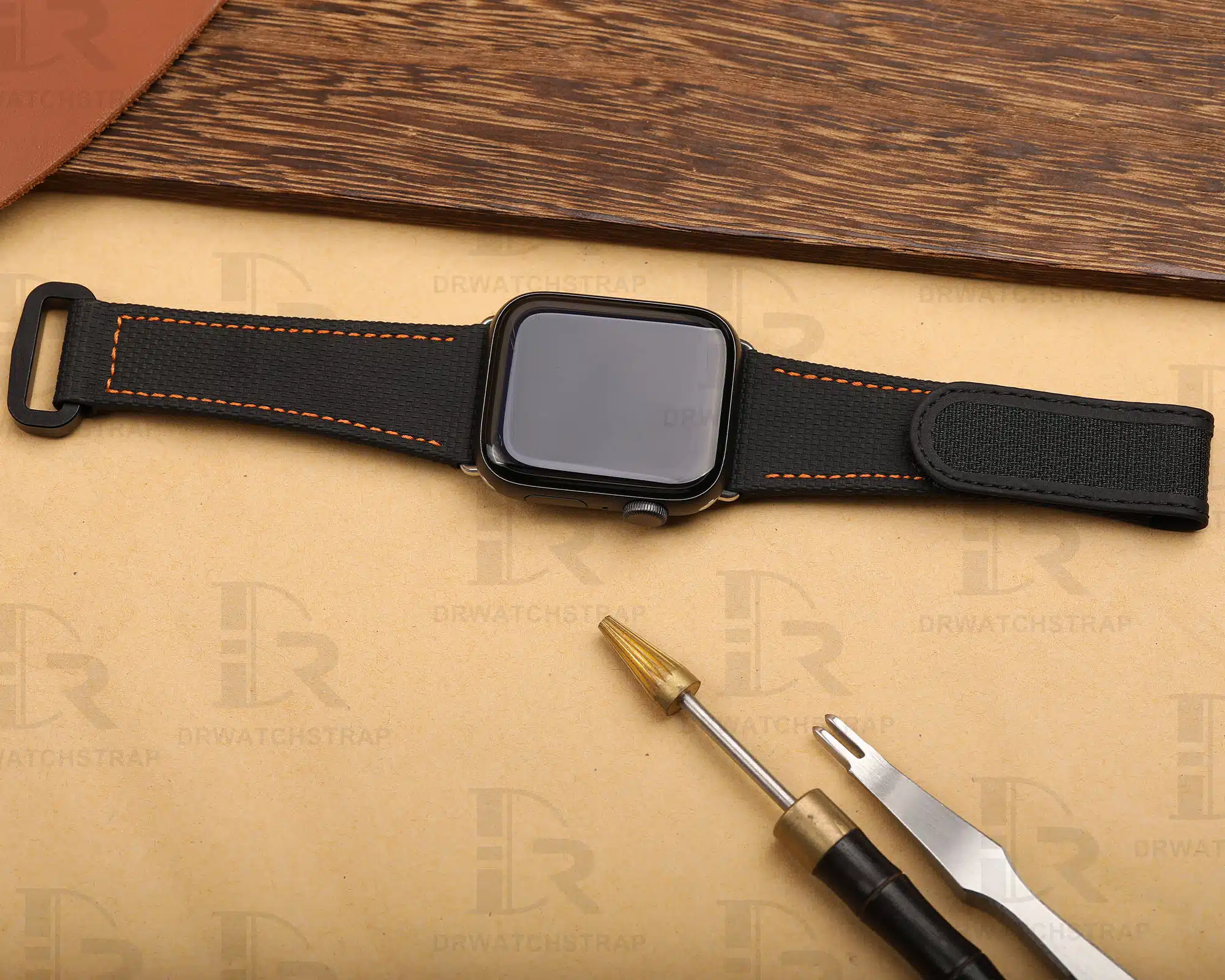 NEW 2023 New Apple watch Black Velcro canvas Pattern Rubber watch strap 38mm 40mm 42mm 44mm watch band (2)