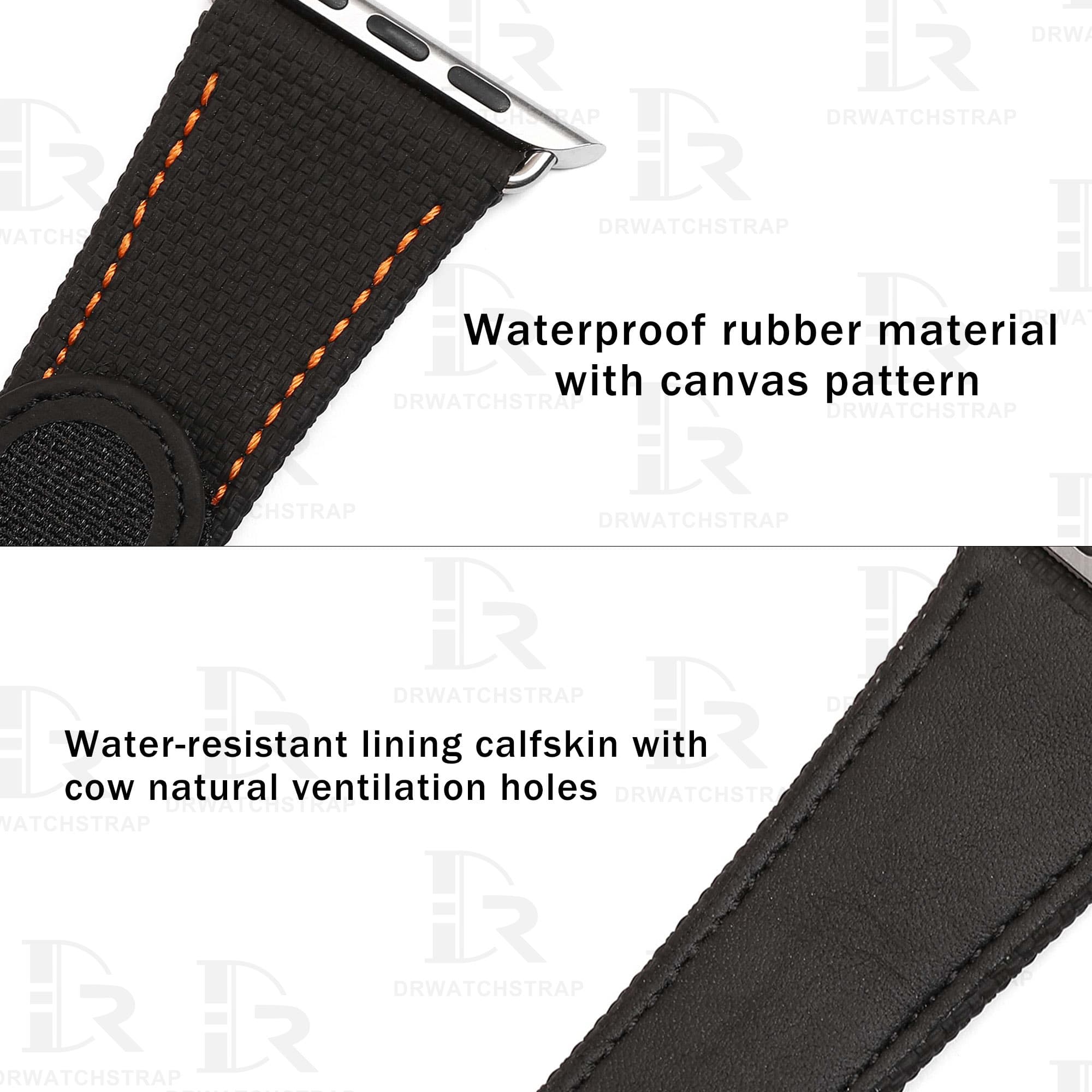 NEW 2023 New Apple watch Black Velcro canvas Pattern Rubber watch strap 38mm 40mm 42mm 44mm watch band (3)