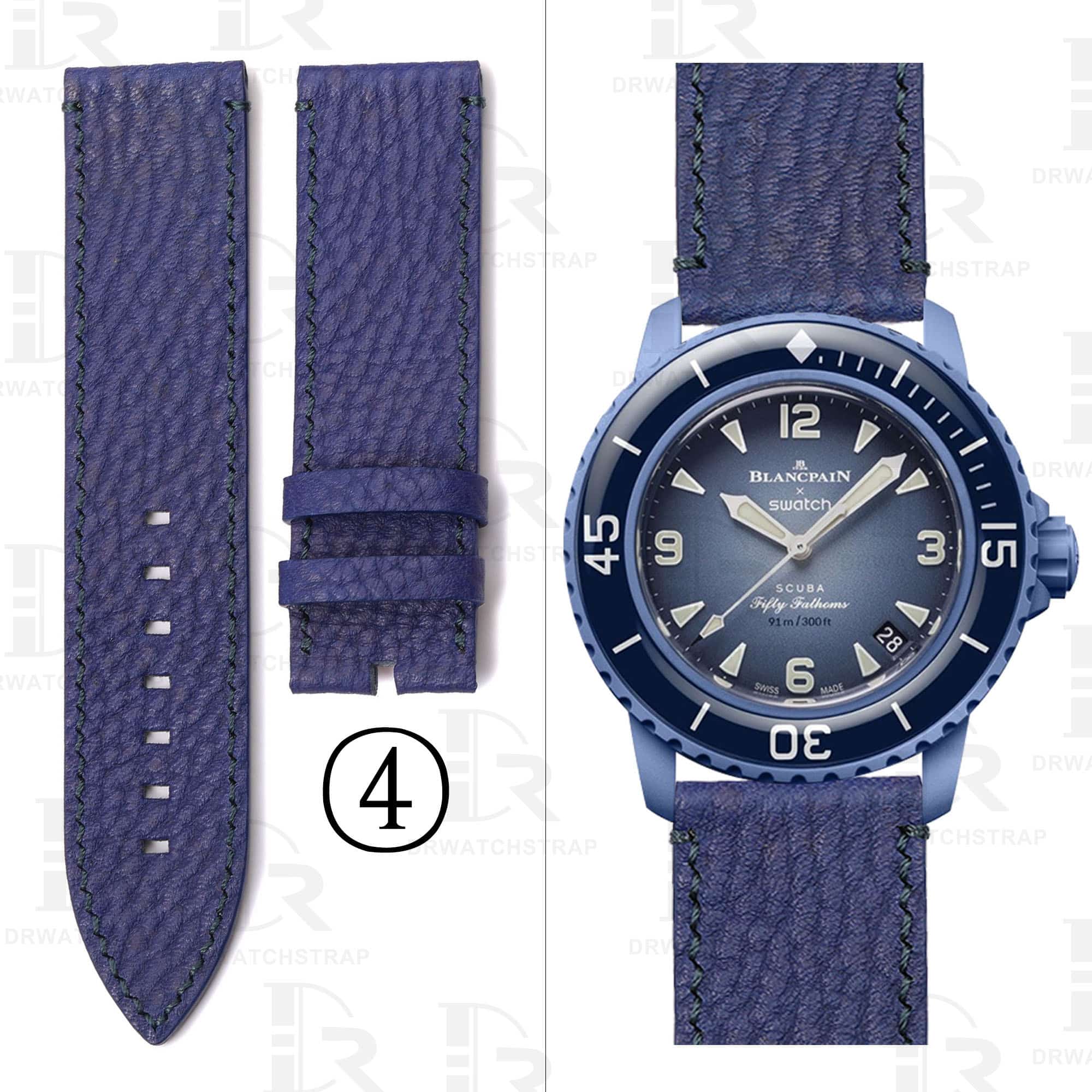 Buy Custom Blancpain x Swatch leather strap 22mm Blue Calfskin leather watch band