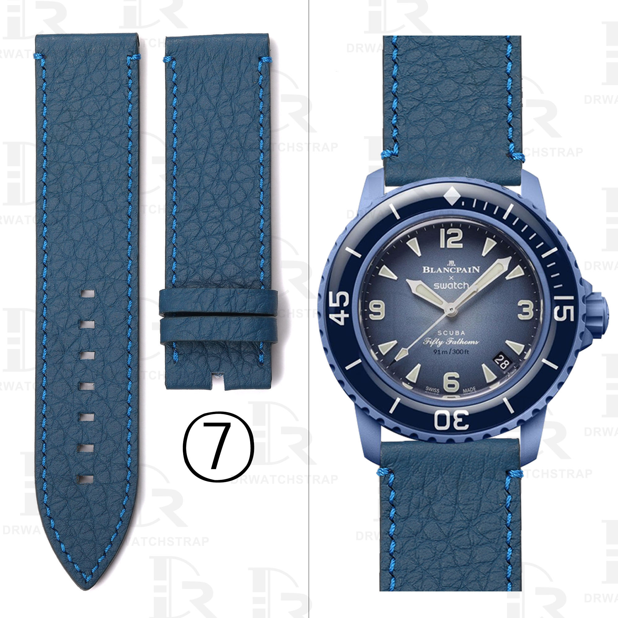 Buy Custom Blancpain x Swatch leather strap 22mm Blue Calfskin leather watch straps