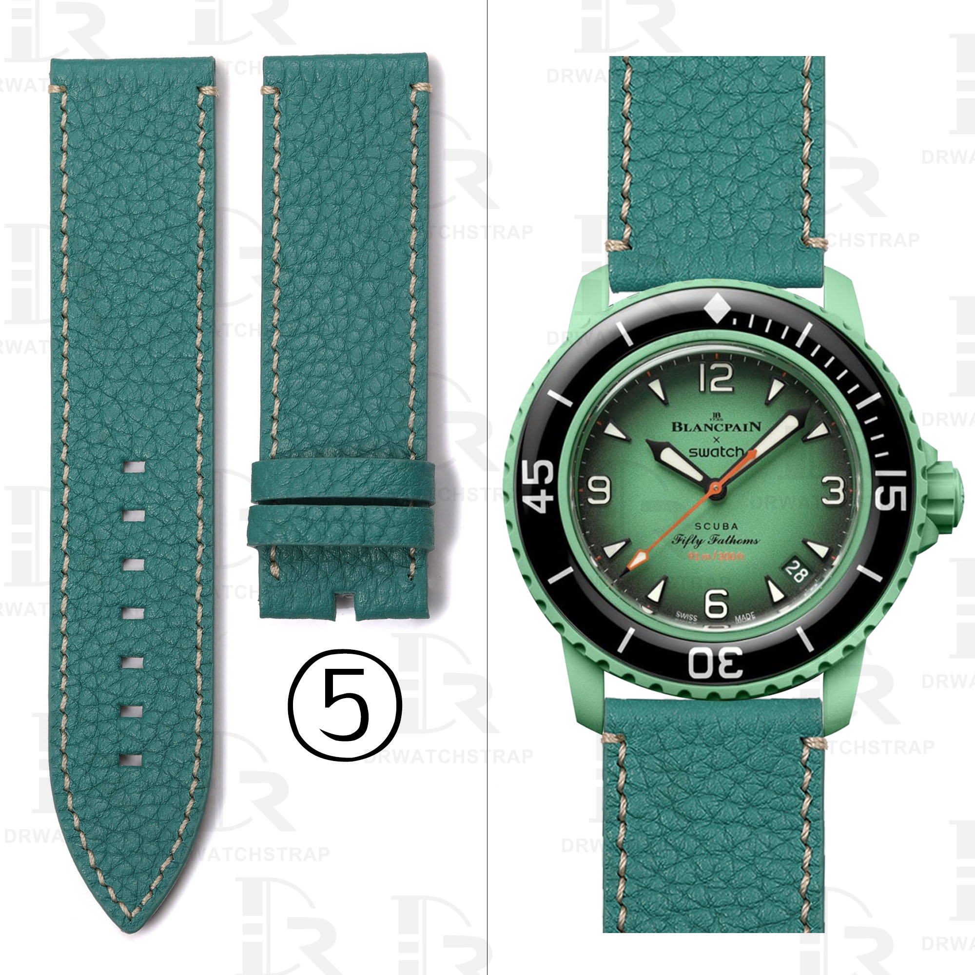 Buy Custom Blancpain x Swatch leather strap 22mm Green Calfskin leather watch band