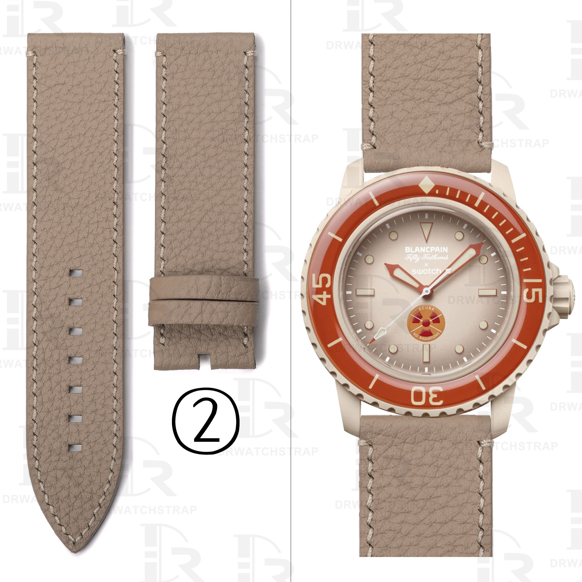 Buy Custom Blancpain x Swatch leather strap 22mm Orange Calfskin leather watch band (2)