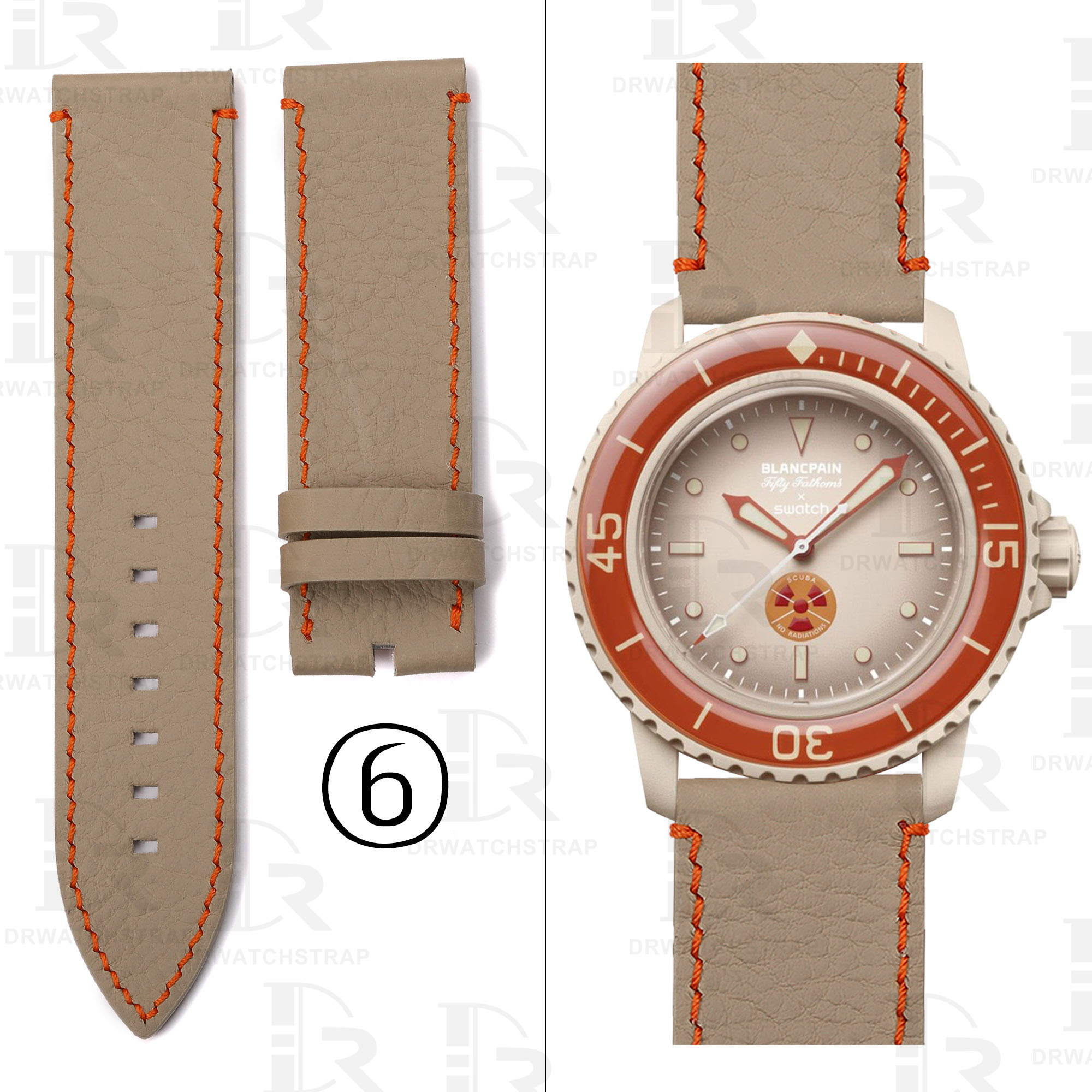 Buy Custom Blancpain x Swatch leather strap 22mm Orange Calfskin leather watch band (3)